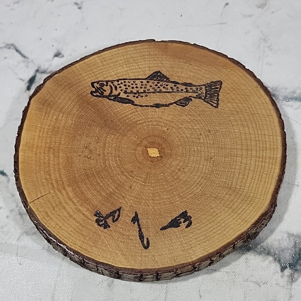 On The Lake Rustic Wooden Coasters Log Slice Burned Etched Images Rustic Set 4 - Picture 4 of 8